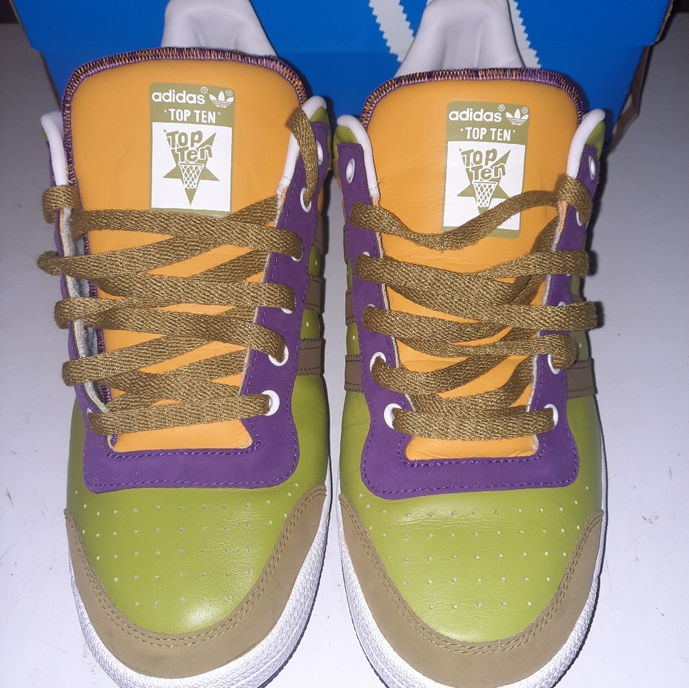 Adidas 2007 Top 10 Ten size 10.5 Green Purple Orange TMNT Theme Lo Sneakers